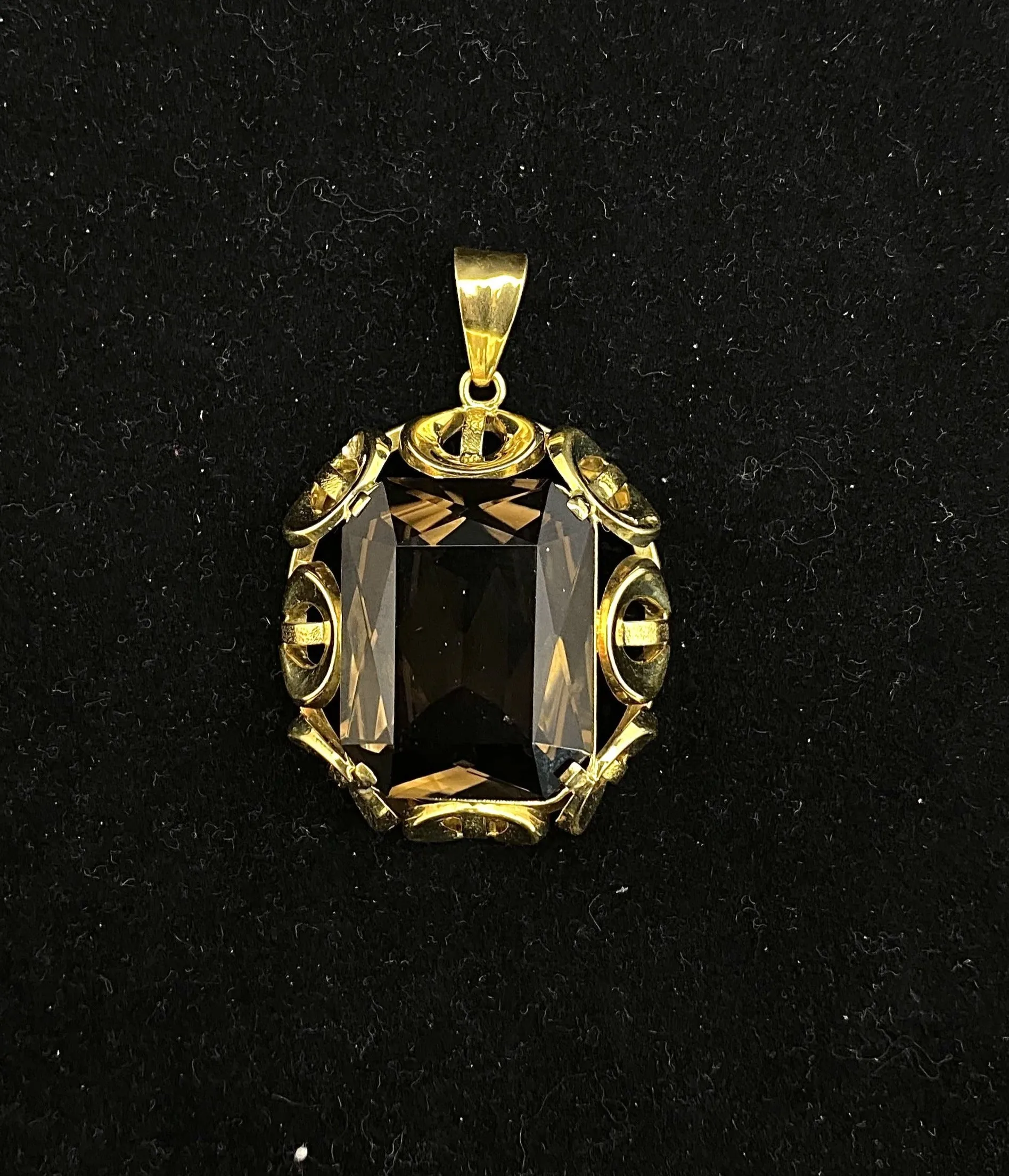 1940's Art Deco Designer Solid Yellow Gold 50 Ct. Smoky Quartz Pendant -$6K Appraisal Value w/ CoA!
