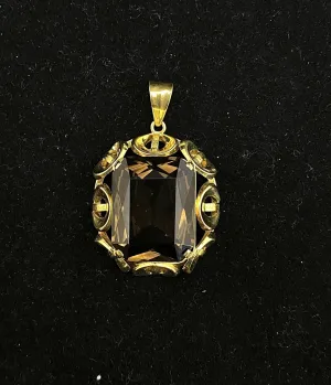 1940's Art Deco Designer Solid Yellow Gold 50 Ct. Smoky Quartz Pendant -$6K Appraisal Value w/ CoA!