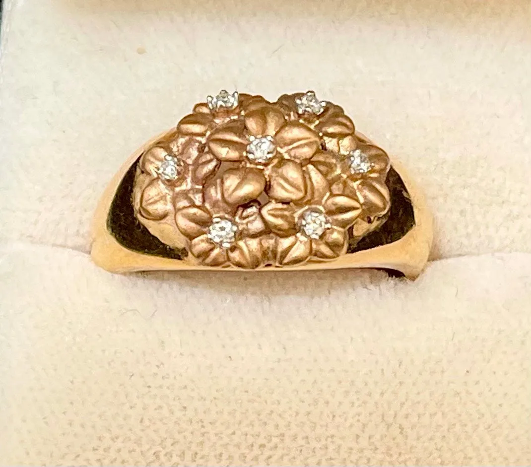 1940's Buccellati-style Designer Solid Rose Gold 7-Diamond Ring - $10K APR Value w/ CoA!