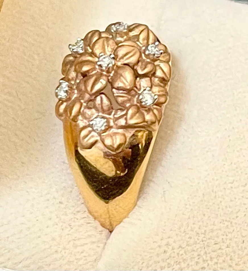 1940's Buccellati-style Designer Solid Rose Gold 7-Diamond Ring - $10K APR Value w/ CoA!