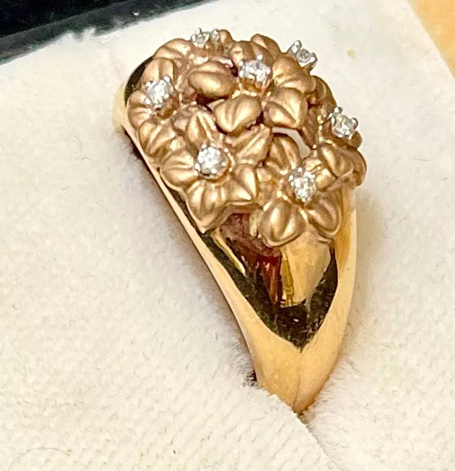 1940's Buccellati-style Designer Solid Rose Gold 7-Diamond Ring - $10K APR Value w/ CoA!