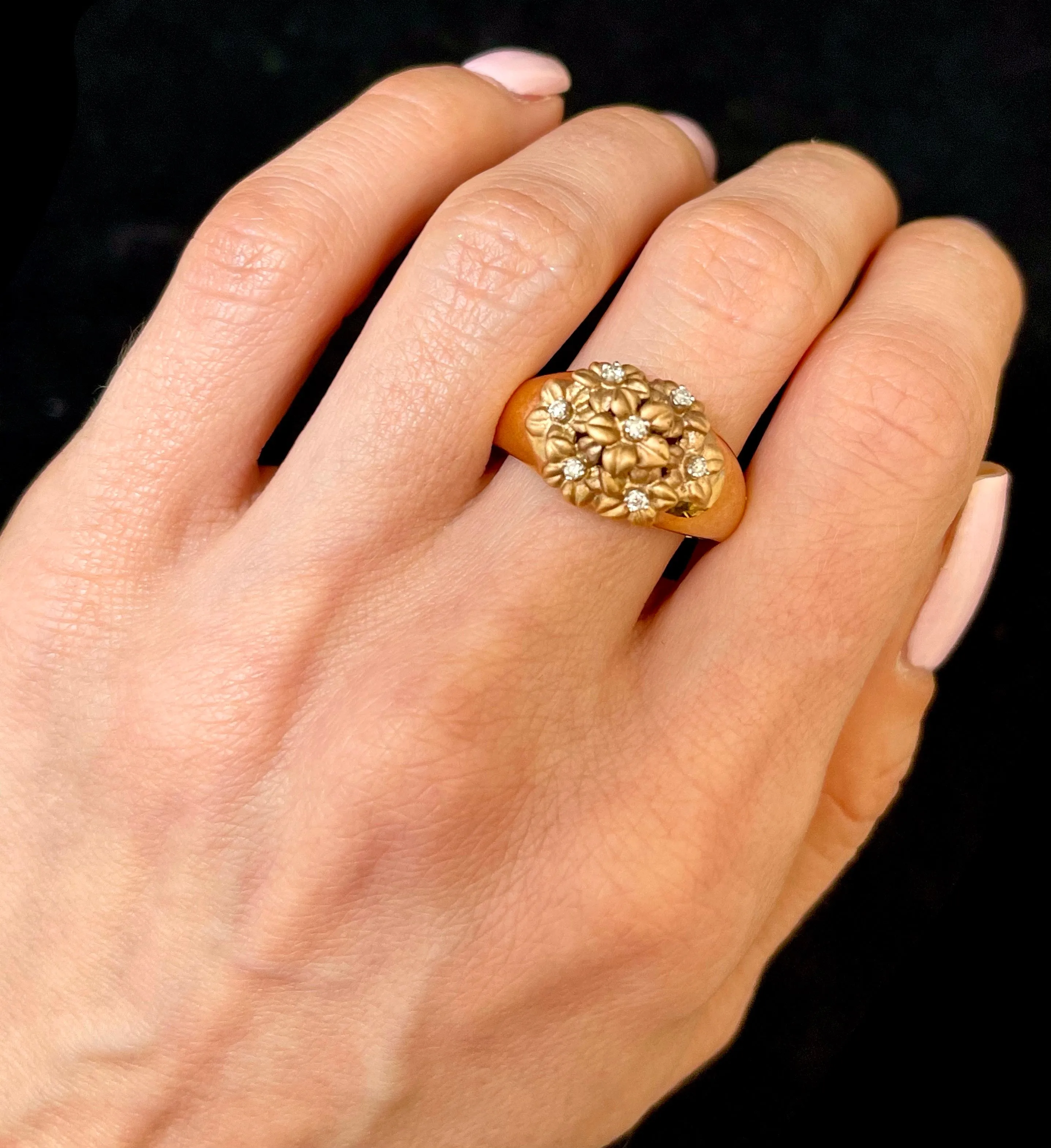 1940's Buccellati-style Designer Solid Rose Gold 7-Diamond Ring - $10K APR Value w/ CoA!