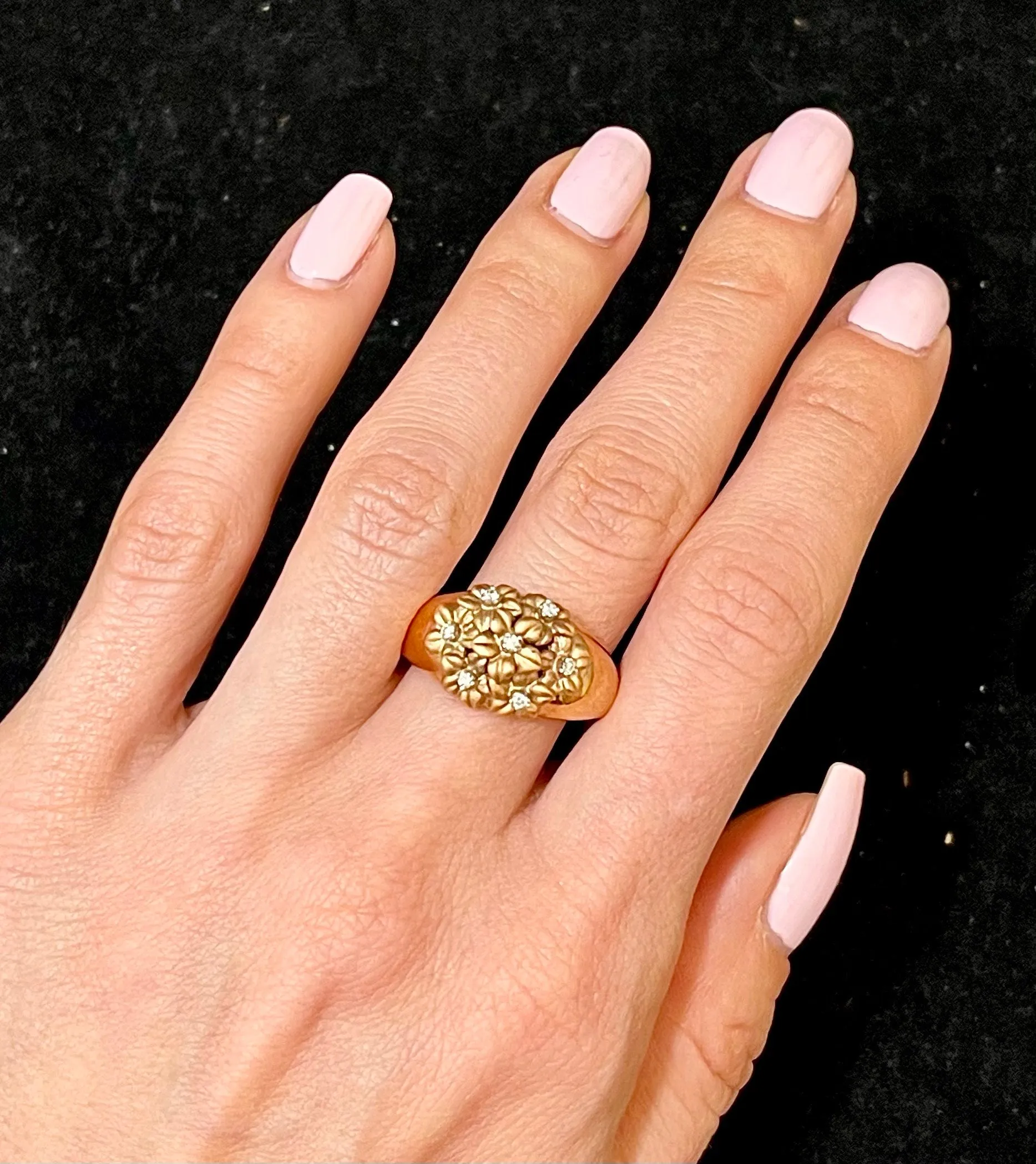 1940's Buccellati-style Designer Solid Rose Gold 7-Diamond Ring - $10K APR Value w/ CoA!