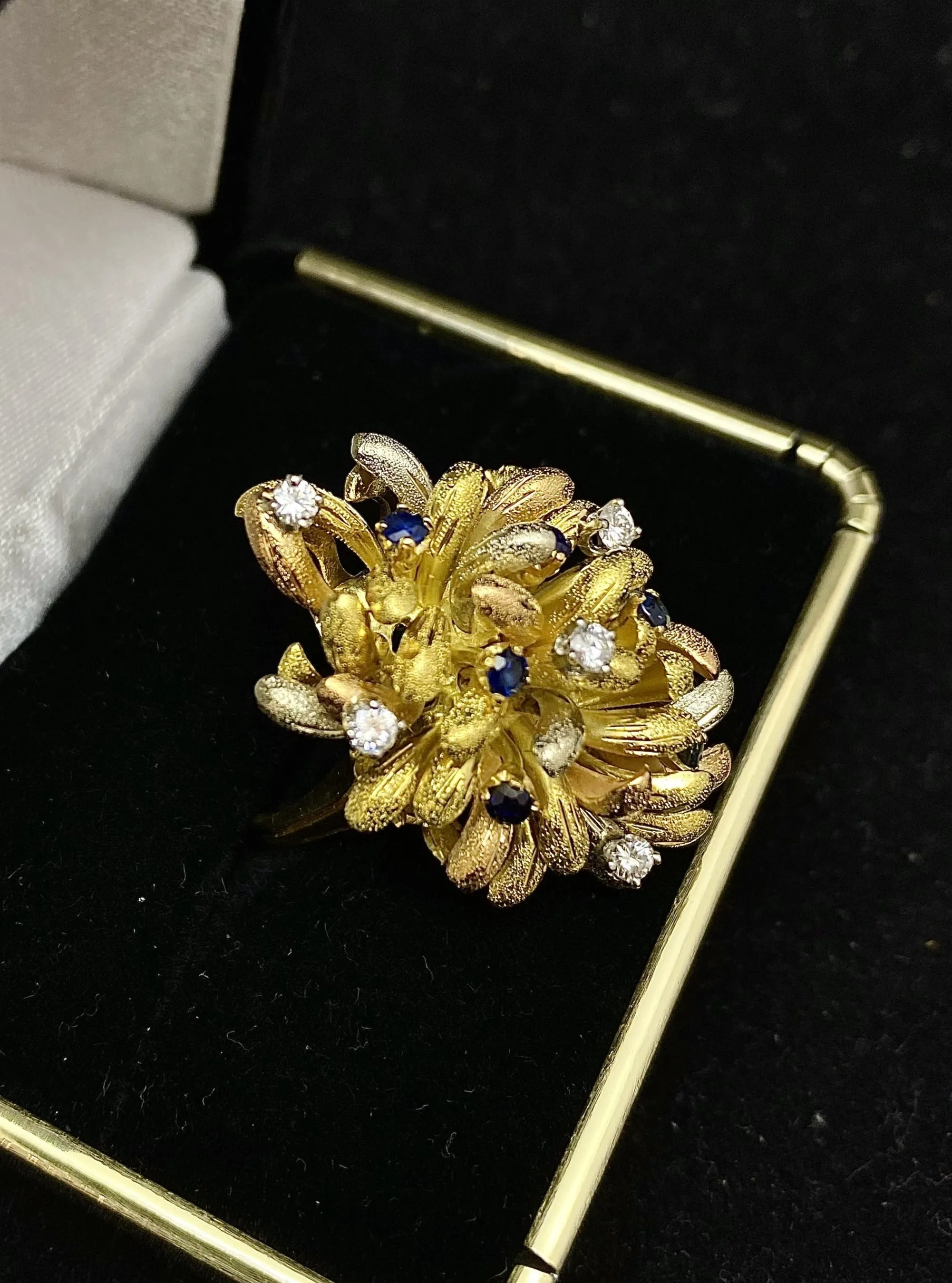 1940’s Buccellati-style Italian Design 18K Tri-Color Gold Sapphire & Diamond Ring - $15K Appraisal Value w/ CoA!