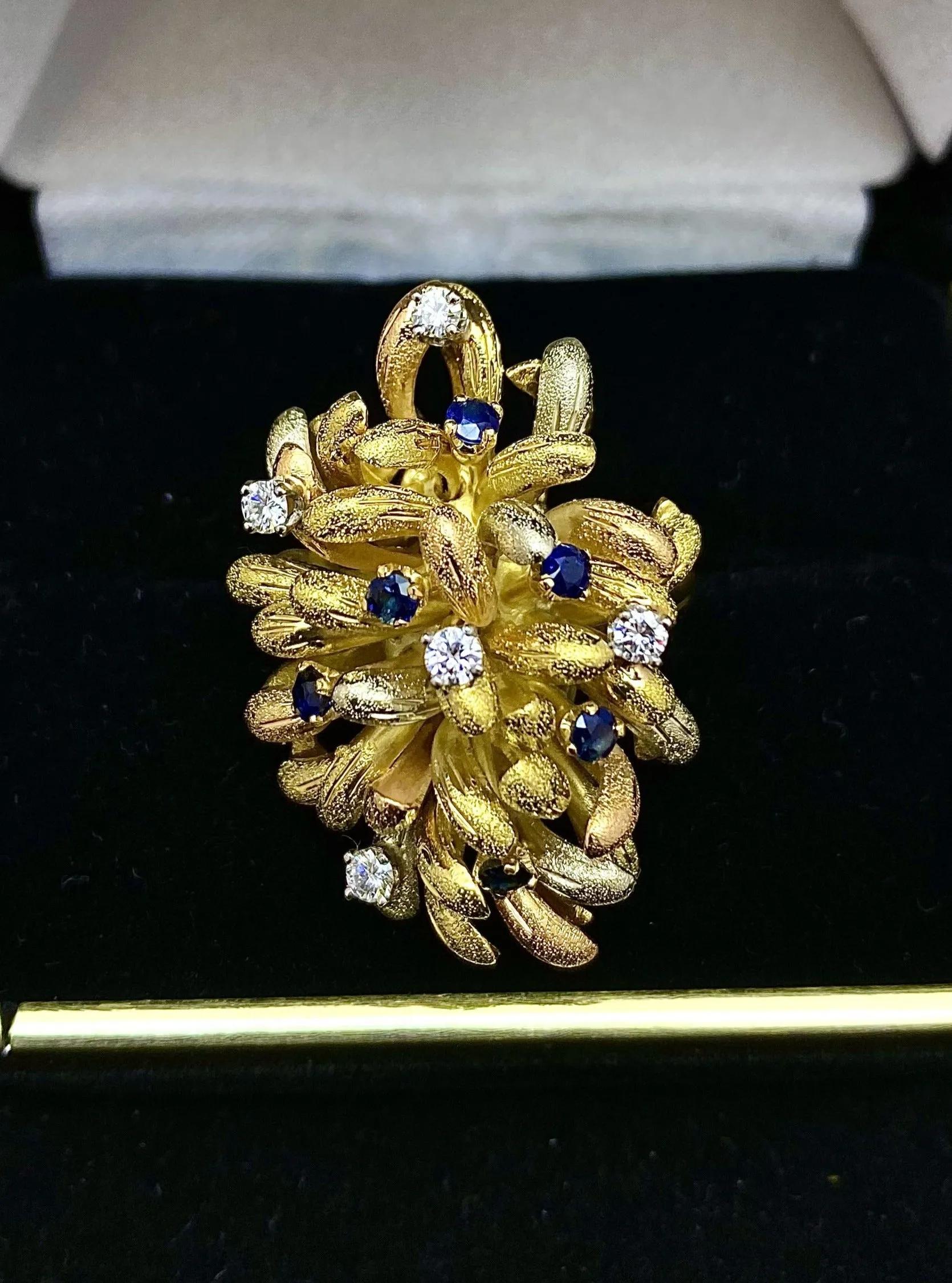 1940’s Buccellati-style Italian Design 18K Tri-Color Gold Sapphire & Diamond Ring - $15K Appraisal Value w/ CoA!