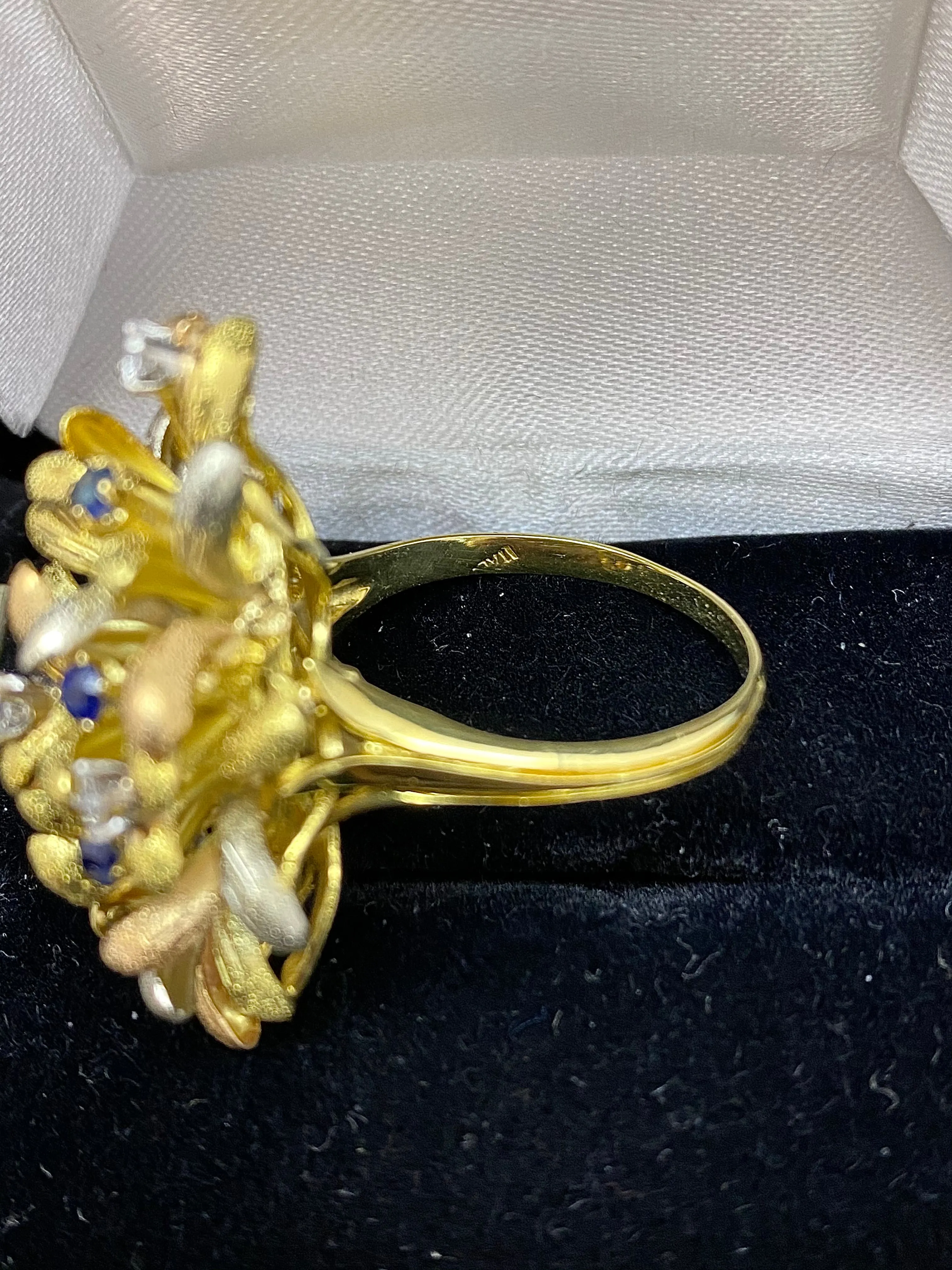 1940’s Buccellati-style Italian Design 18K Tri-Color Gold Sapphire & Diamond Ring - $15K Appraisal Value w/ CoA!