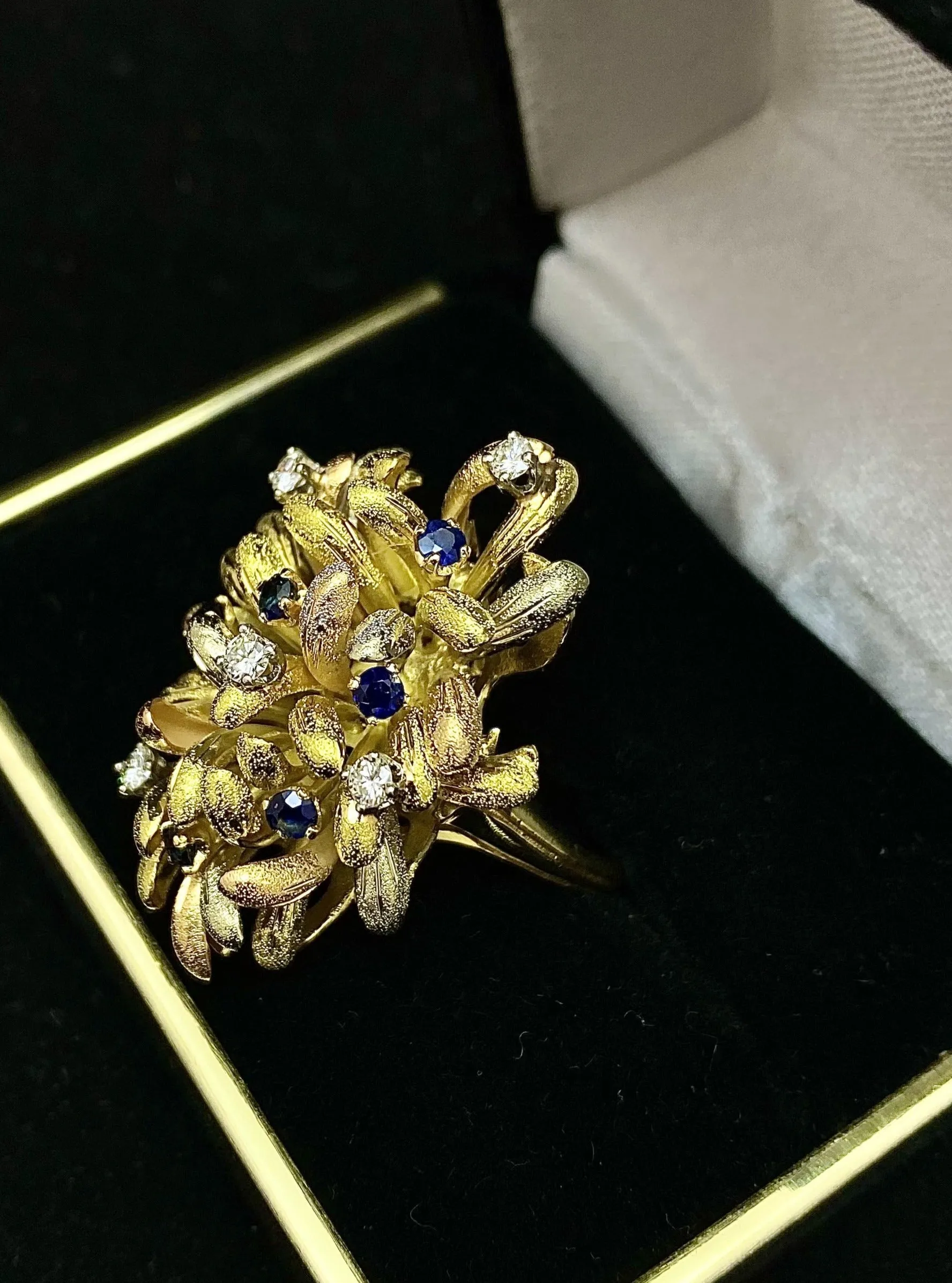 1940’s Buccellati-style Italian Design 18K Tri-Color Gold Sapphire & Diamond Ring - $15K Appraisal Value w/ CoA!