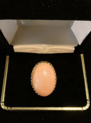 1940's Designer 30 cts Cabochon Pink Coral Solid Yellow Gold Ring $7K APR w/CoA}