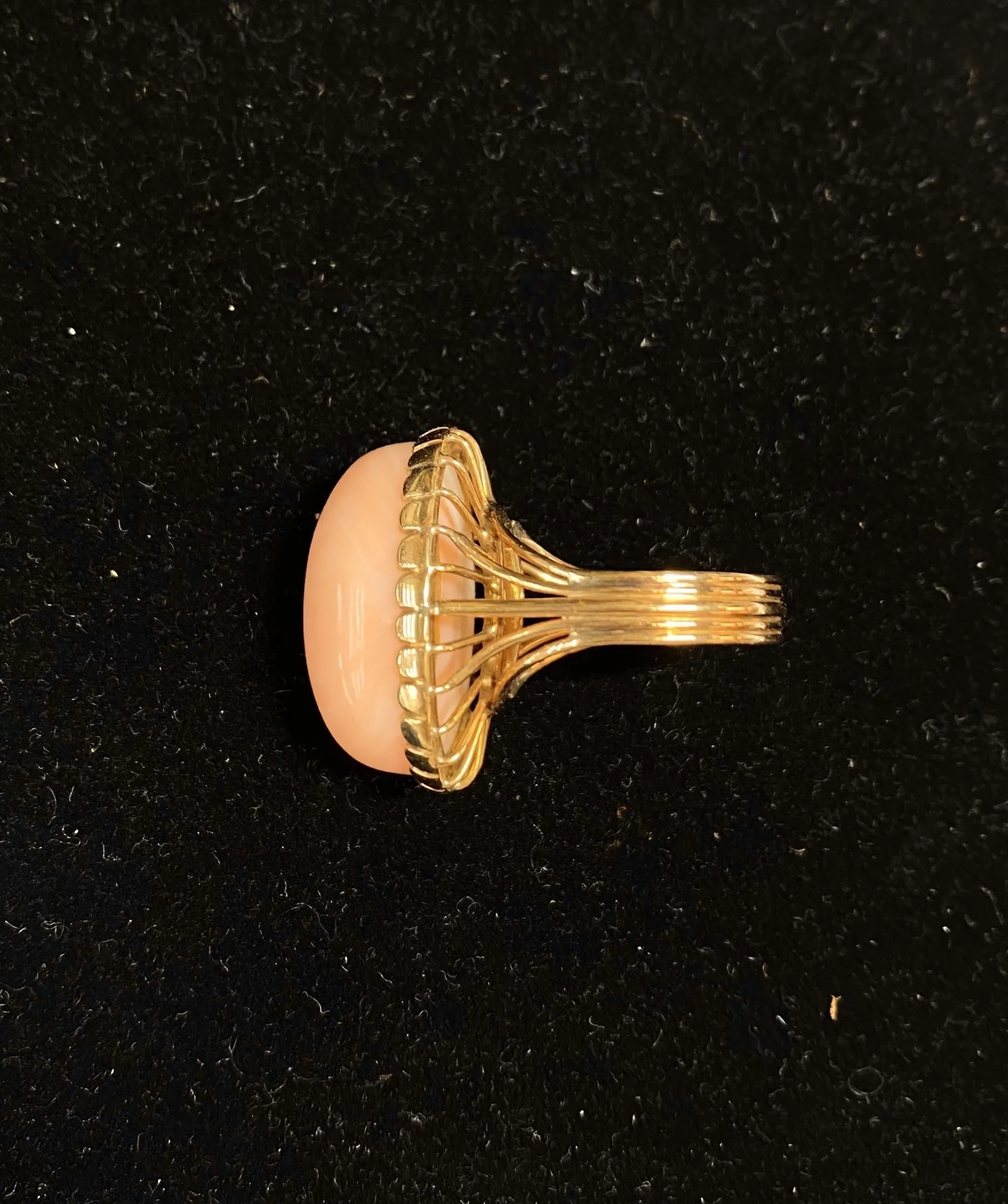 1940's Designer 30 cts Cabochon Pink Coral Solid Yellow Gold Ring $7K APR w/CoA}