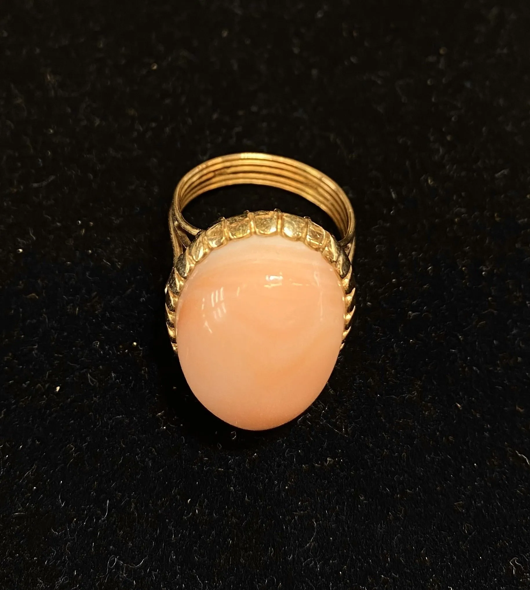 1940's Designer 30 cts Cabochon Pink Coral Solid Yellow Gold Ring $7K APR w/CoA}