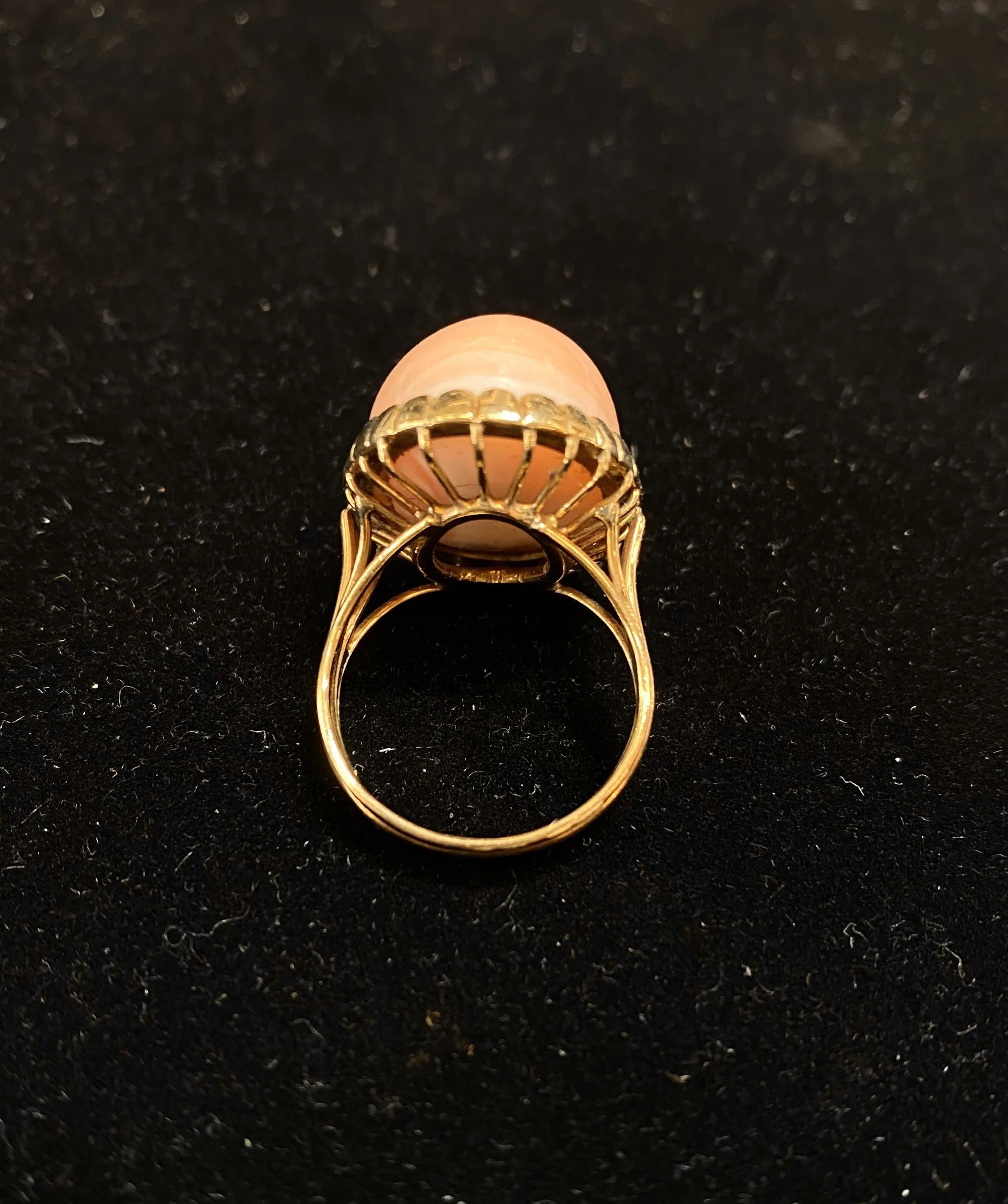 1940's Designer 30 cts Cabochon Pink Coral Solid Yellow Gold Ring $7K APR w/CoA}