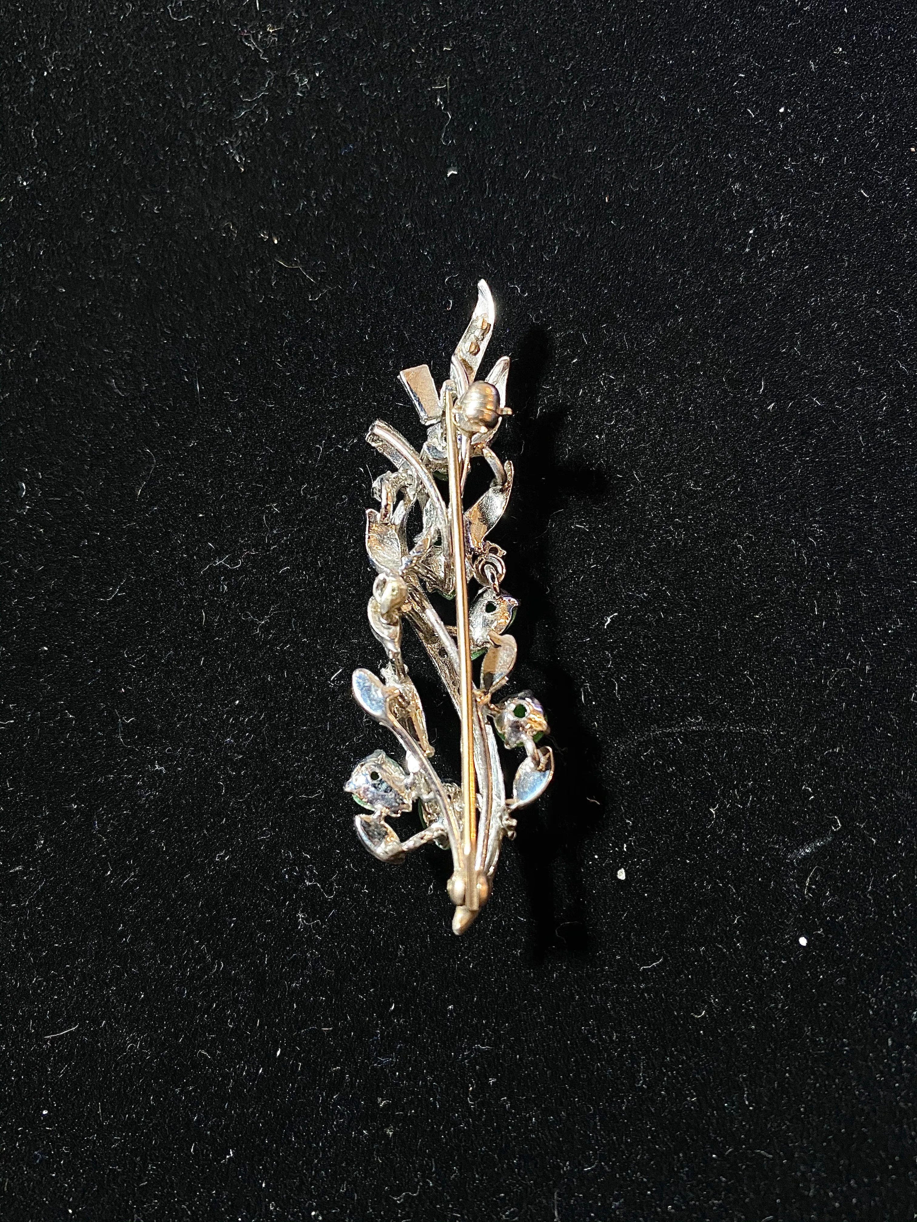 1940's Designer WG  Diamonds/Green Jades Leaves Motif Brooch/Pin w $6K COA !!!}