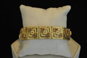 1940s Greek Key Motif 18K Yellow Gold Bracelet with 2.50 Carats of Set Rubies - $30K VALUE