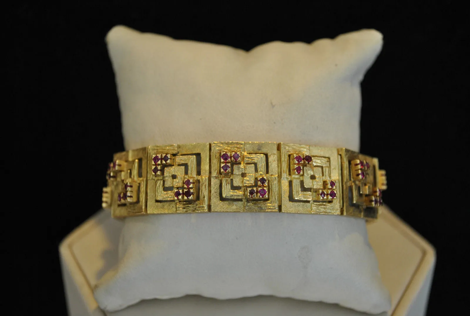 1940s Greek Key Motif 18K Yellow Gold Bracelet with 2.50 Carats of Set Rubies - $30K VALUE