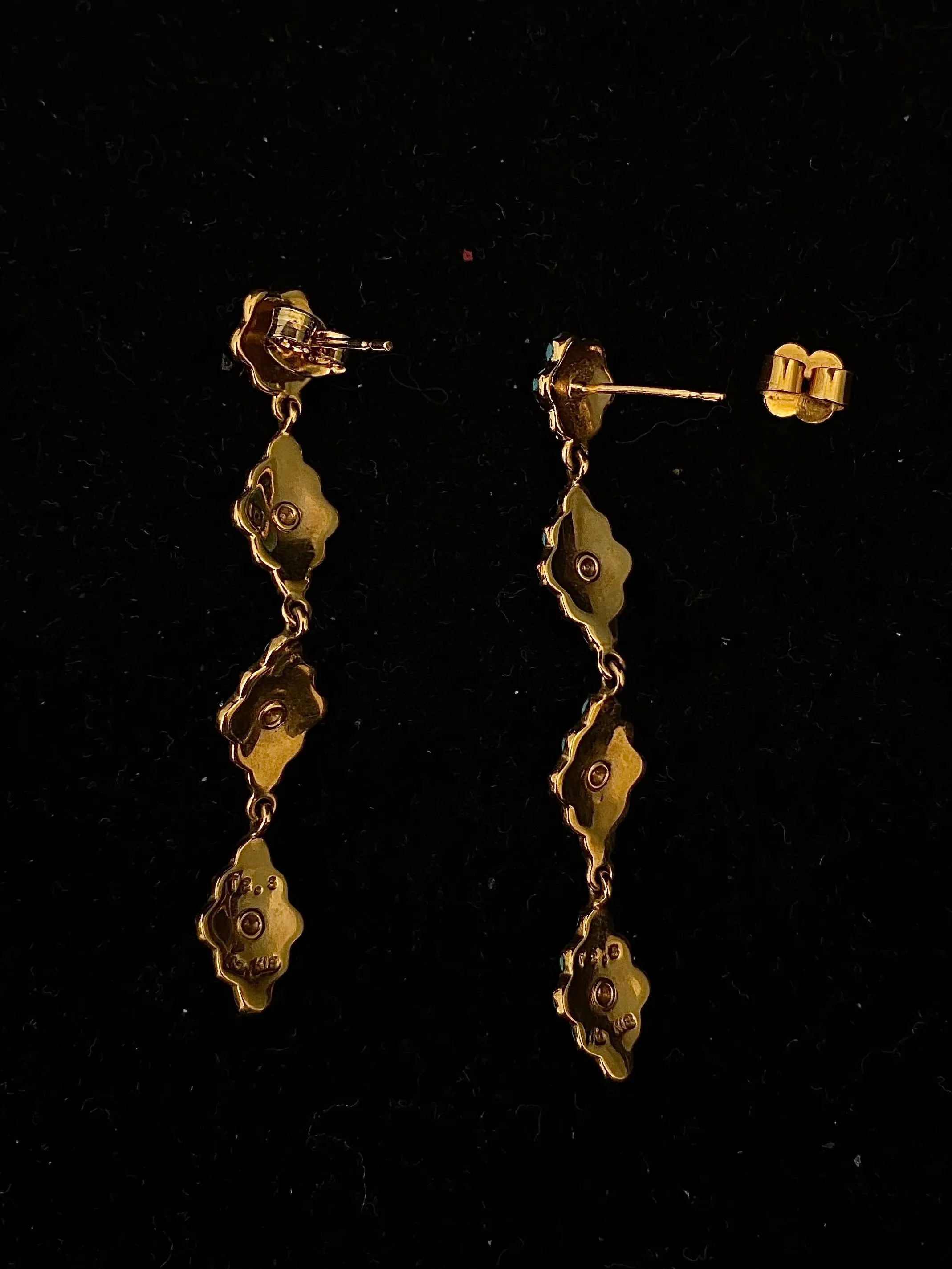 1940's Unique Designer 18K Yellow Gold, 68-Turquoise Dangle Earrings - $15K Appraisal Value w/CoA! }