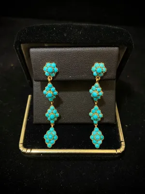 1940's Unique Designer 18K Yellow Gold, 68-Turquoise Dangle Earrings - $15K Appraisal Value w/CoA! }