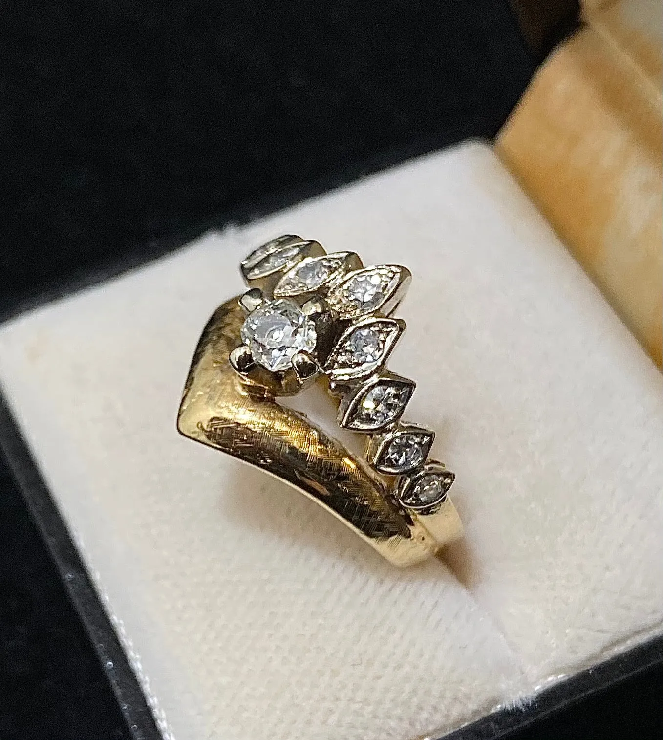 1940's Unique Designer's Solid Yellow Gold with 10 Diamonds Ring - $8K Appraisal Value w/CoA}