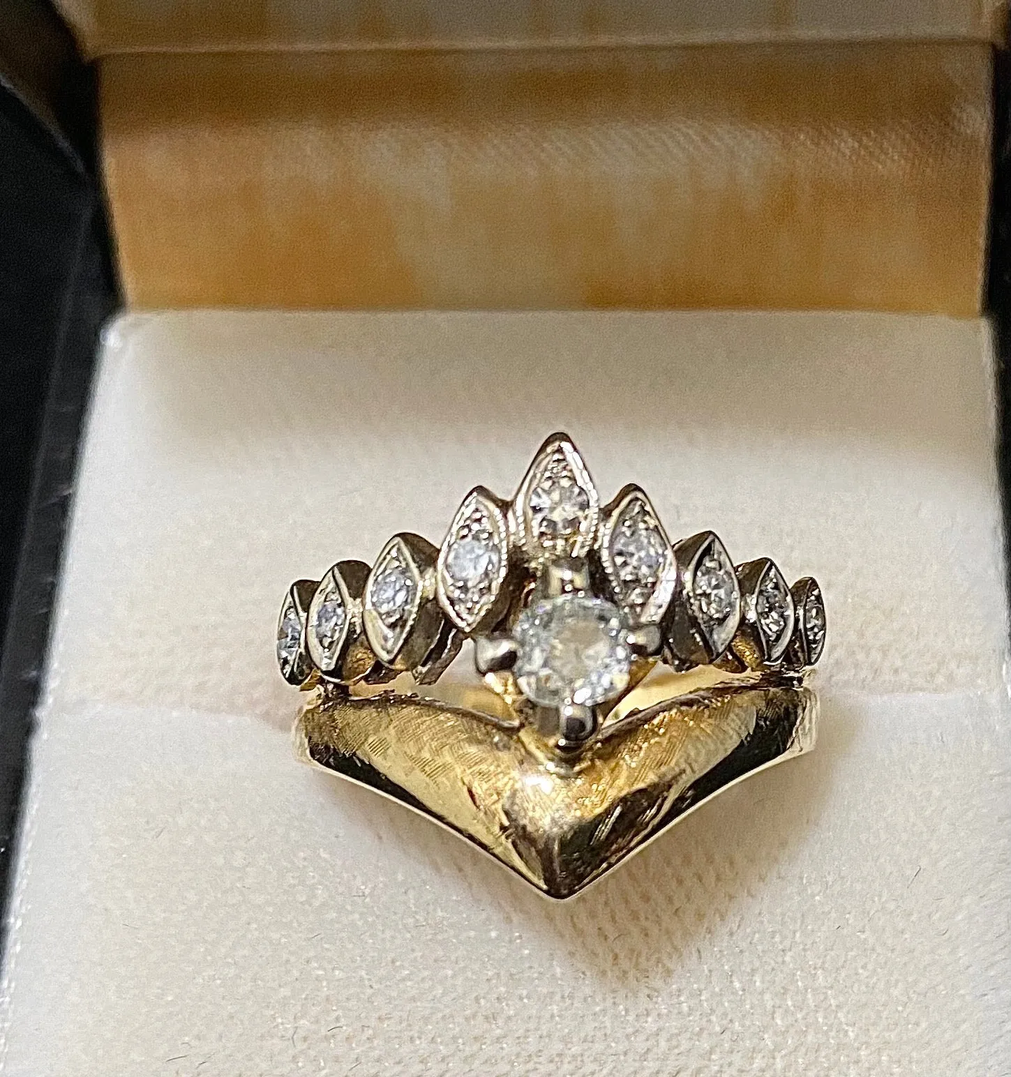 1940's Unique Designer's Solid Yellow Gold with 10 Diamonds Ring - $8K Appraisal Value w/CoA}