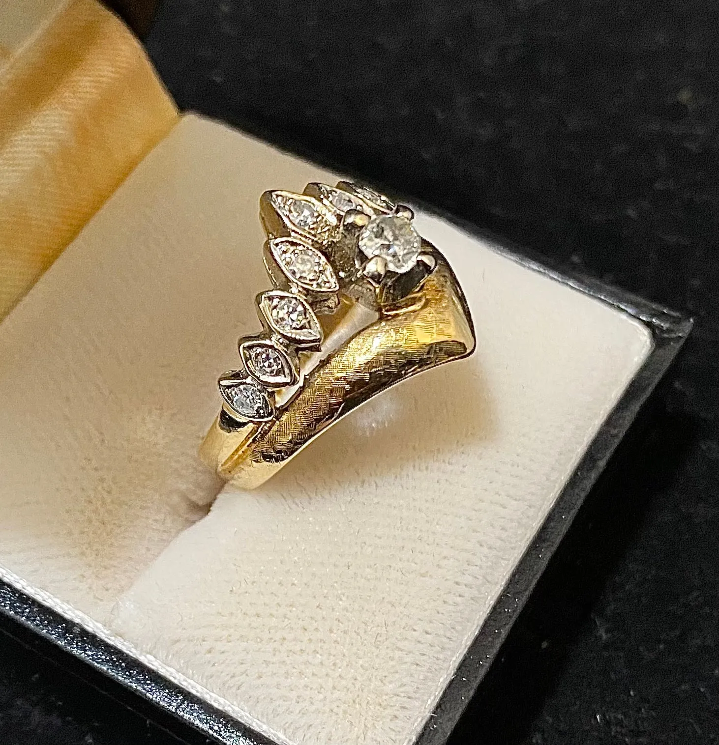 1940's Unique Designer's Solid Yellow Gold with 10 Diamonds Ring - $8K Appraisal Value w/CoA}