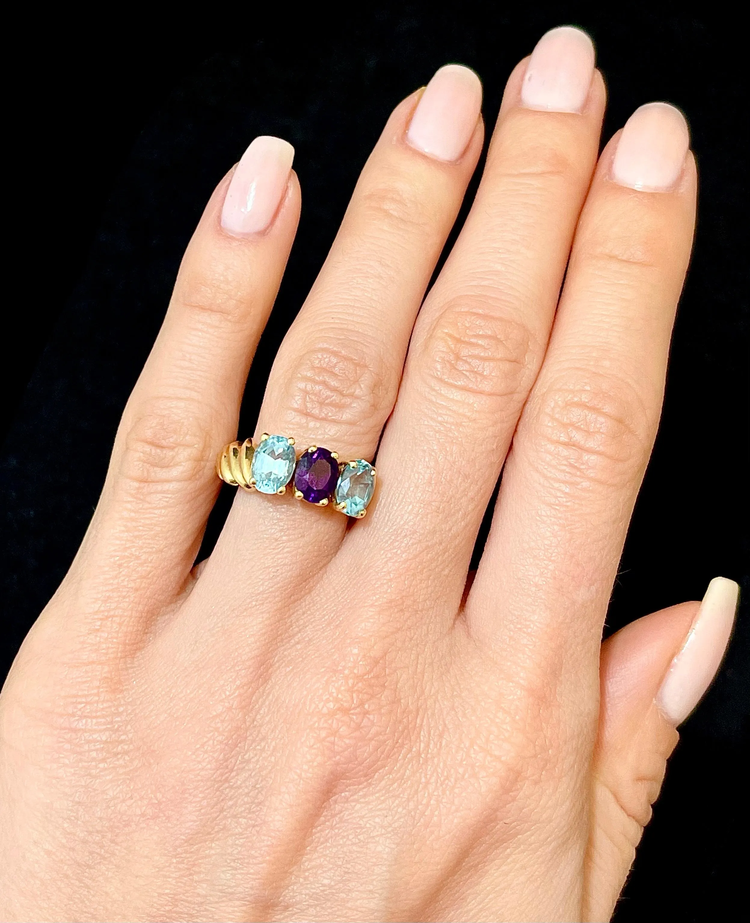 1940s Unique SYG with Amethyst & Aquamarine Ring - $5K Appraisal Value w/CoA!