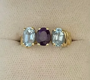 1940s Unique SYG with Amethyst & Aquamarine Ring - $5K Appraisal Value w/CoA!