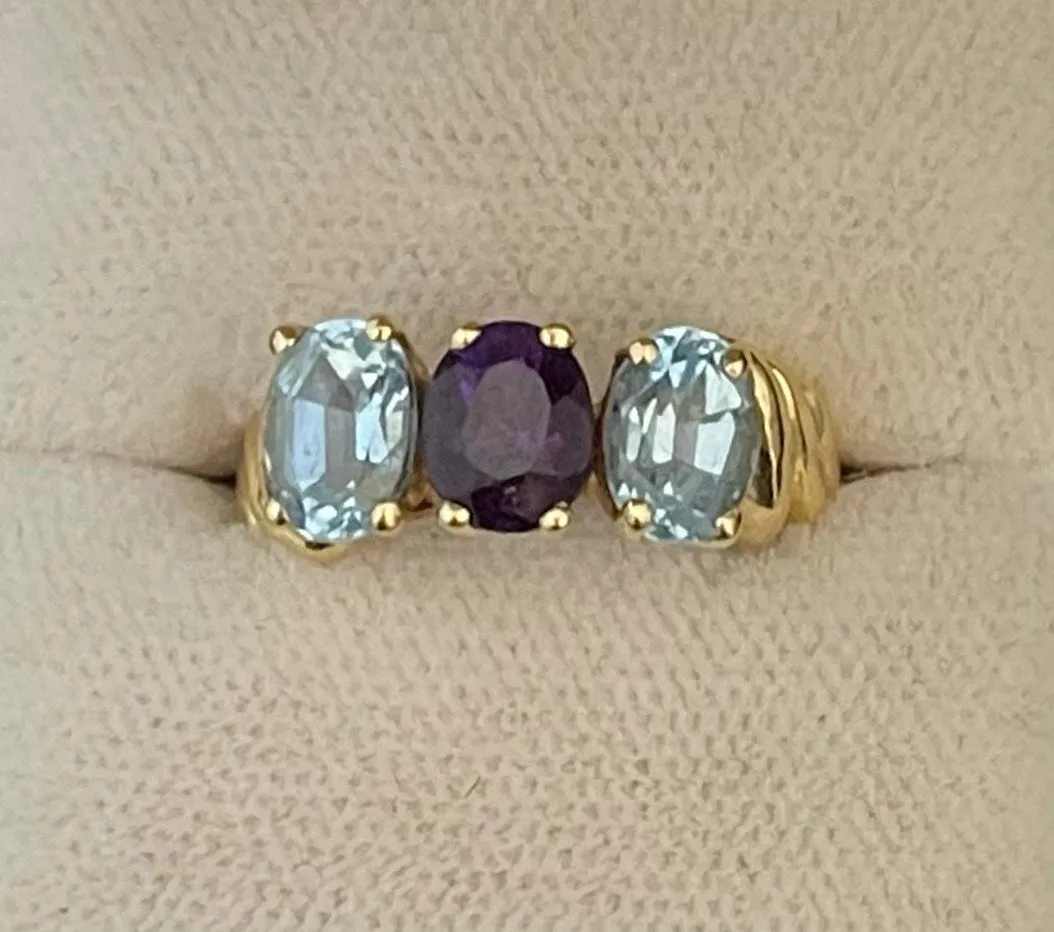 1940s Unique SYG with Amethyst & Aquamarine Ring - $5K Appraisal Value w/CoA!