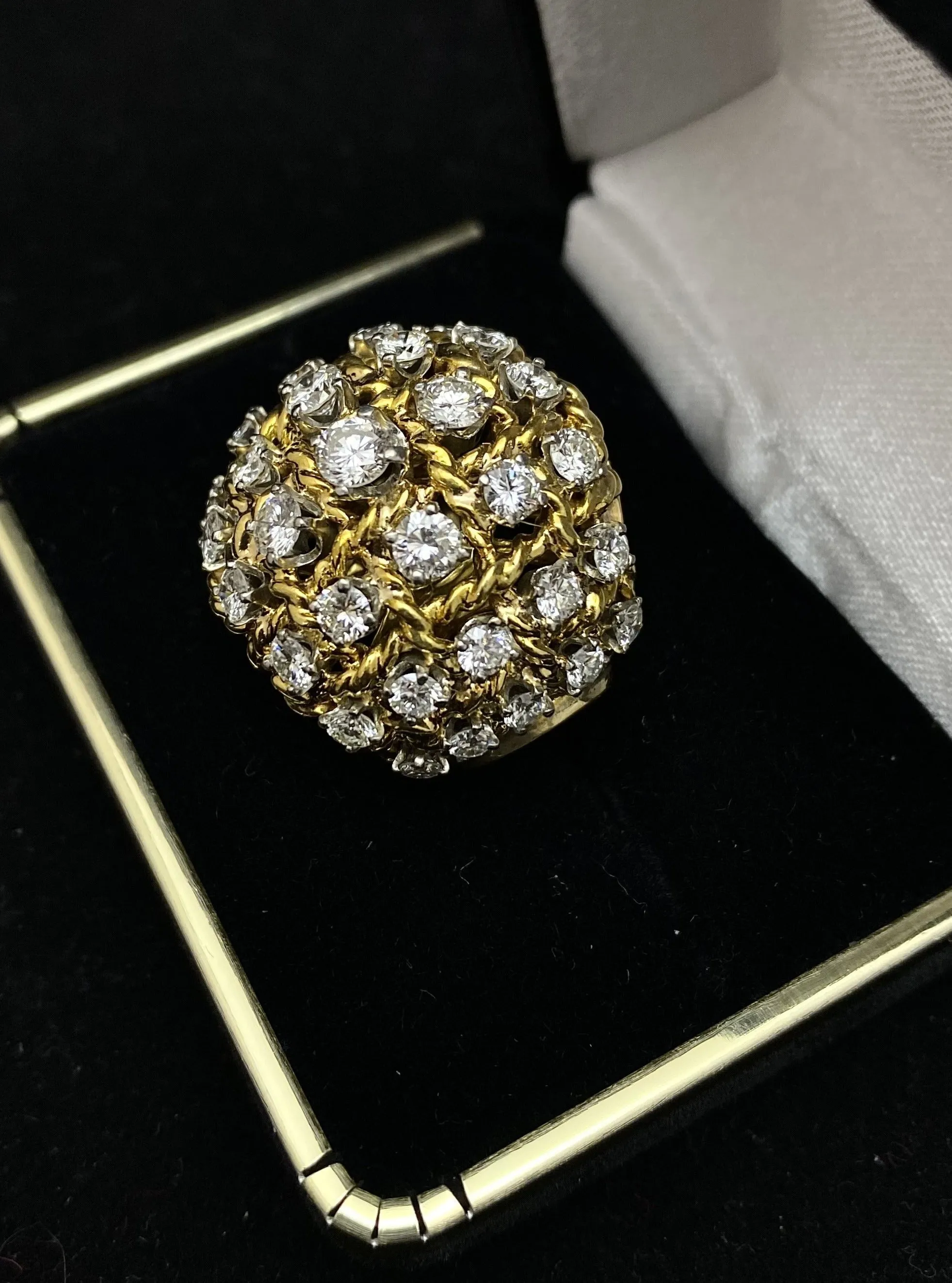 1940's VCA-Style 18K Yellow Gold Dome-Shaped Ring w/ 35 Diamonds! - $40K Appraisal Value w/ CoA!