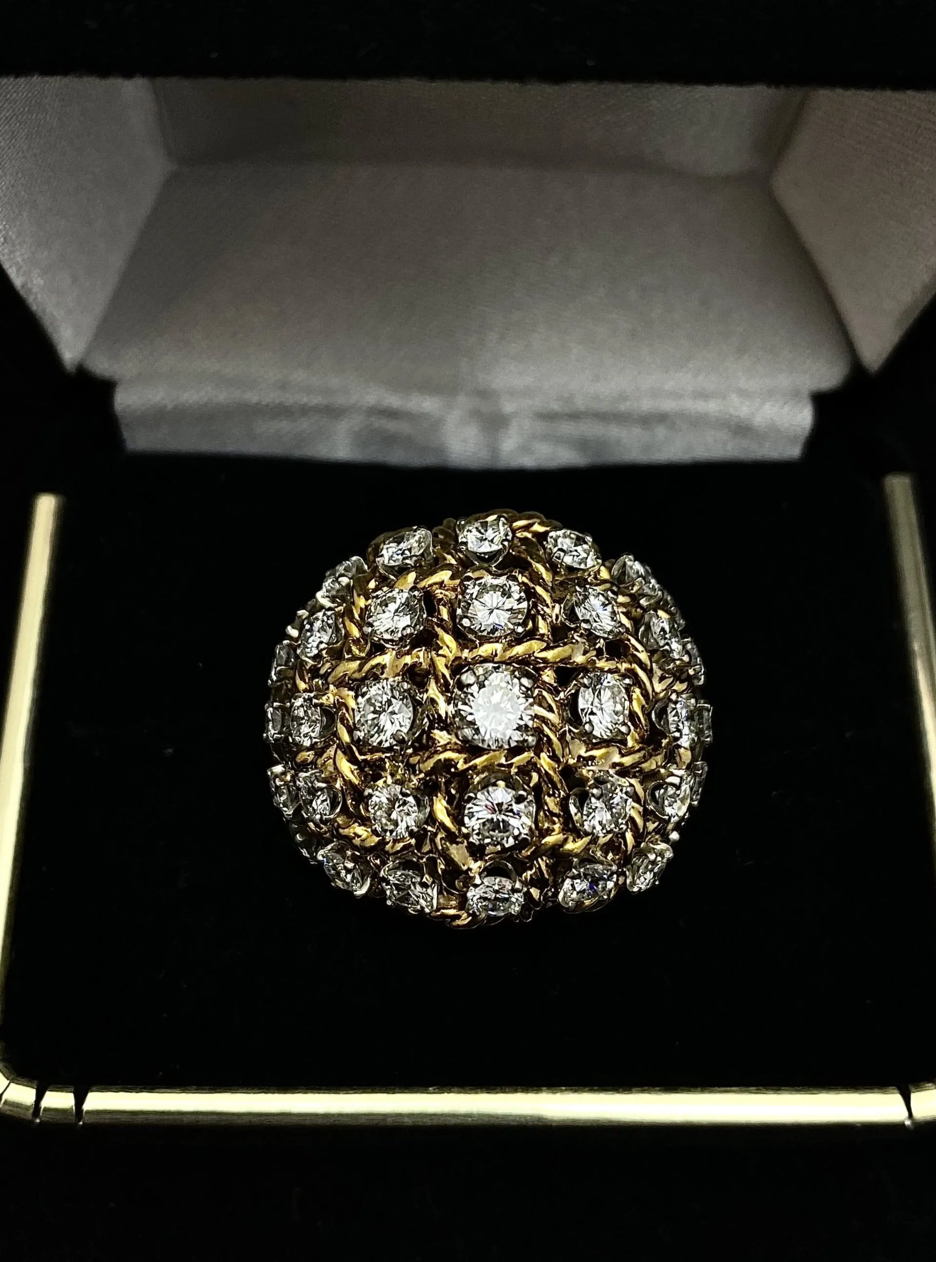 1940's VCA-Style 18K Yellow Gold Dome-Shaped Ring w/ 35 Diamonds! - $40K Appraisal Value w/ CoA!