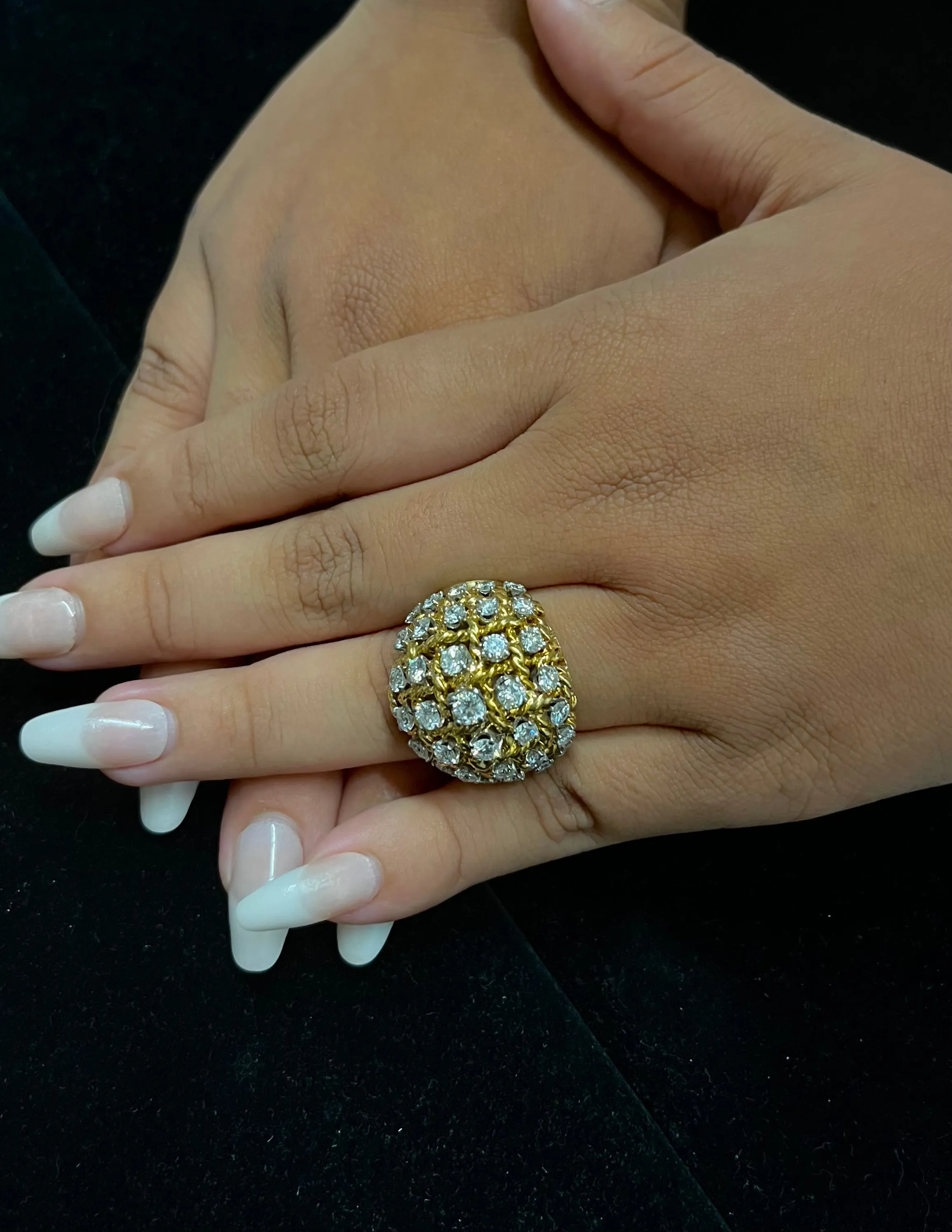 1940's VCA-Style 18K Yellow Gold Dome-Shaped Ring w/ 35 Diamonds! - $40K Appraisal Value w/ CoA!