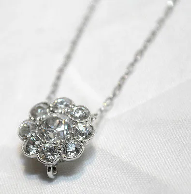 1940s Vintage 1.50 Carat Diamond Cluster Pendant Necklace in Solid 14K White Gold - $15K VALUE