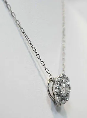 1940s Vintage 1.50 Carat Diamond Cluster Pendant Necklace in Solid 14K White Gold - $15K VALUE