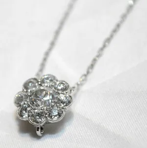 1940s Vintage 1.50 Carat Diamond Cluster Pendant Necklace in Solid 14K White Gold - $15K VALUE