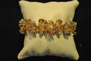 1940s Vintage Asprey Style 18K Yellow Gold Flower Link Bracelet with 5.33 Carats in Diamond & Ruby - $50K VALUE