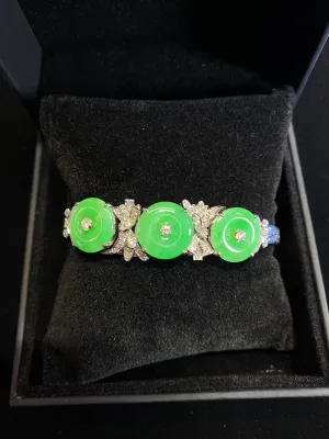 1940's Vintage Designer White Gold Diamond & Jadeite Bracelet - $15K APR Value w/ CoA!