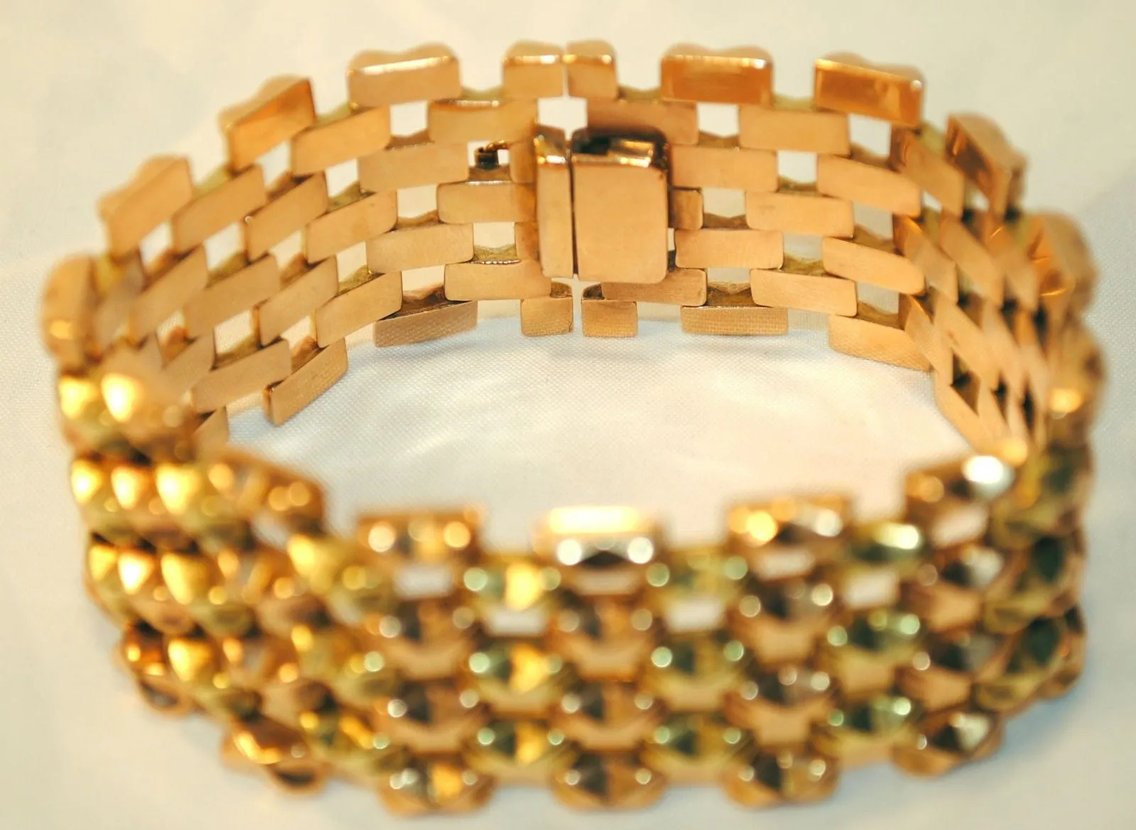 1940s Vintage Tank Track/Tread Style Bracelet in 18K Yellow & Rose Gold - $15K VALUE