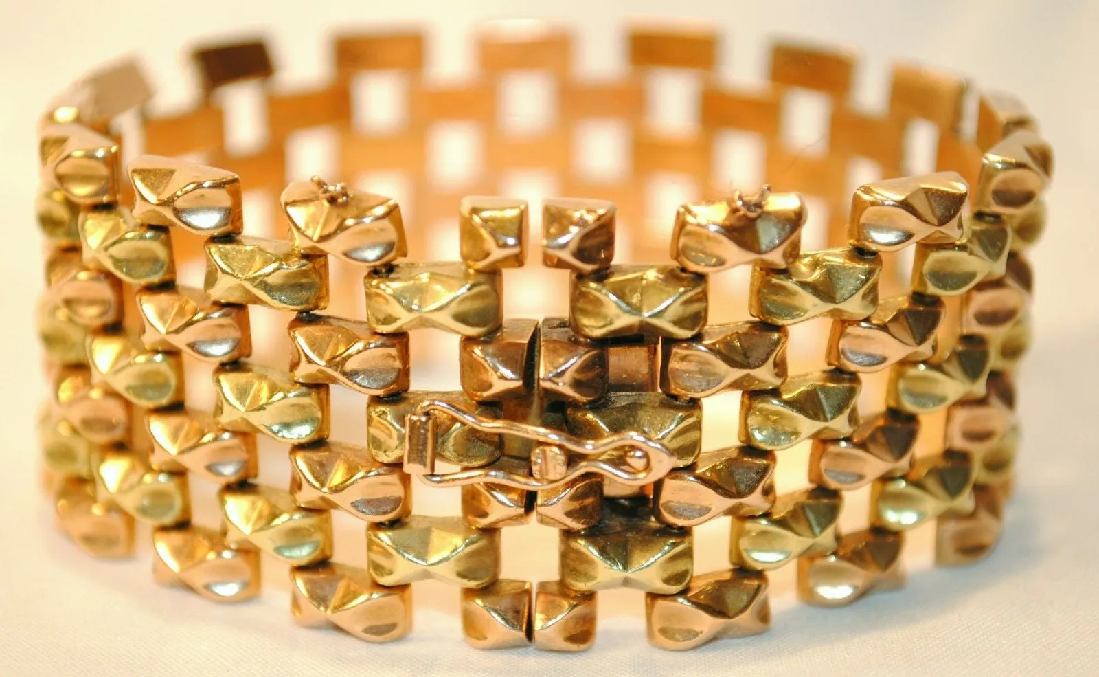 1940s Vintage Tank Track/Tread Style Bracelet in 18K Yellow & Rose Gold - $15K VALUE
