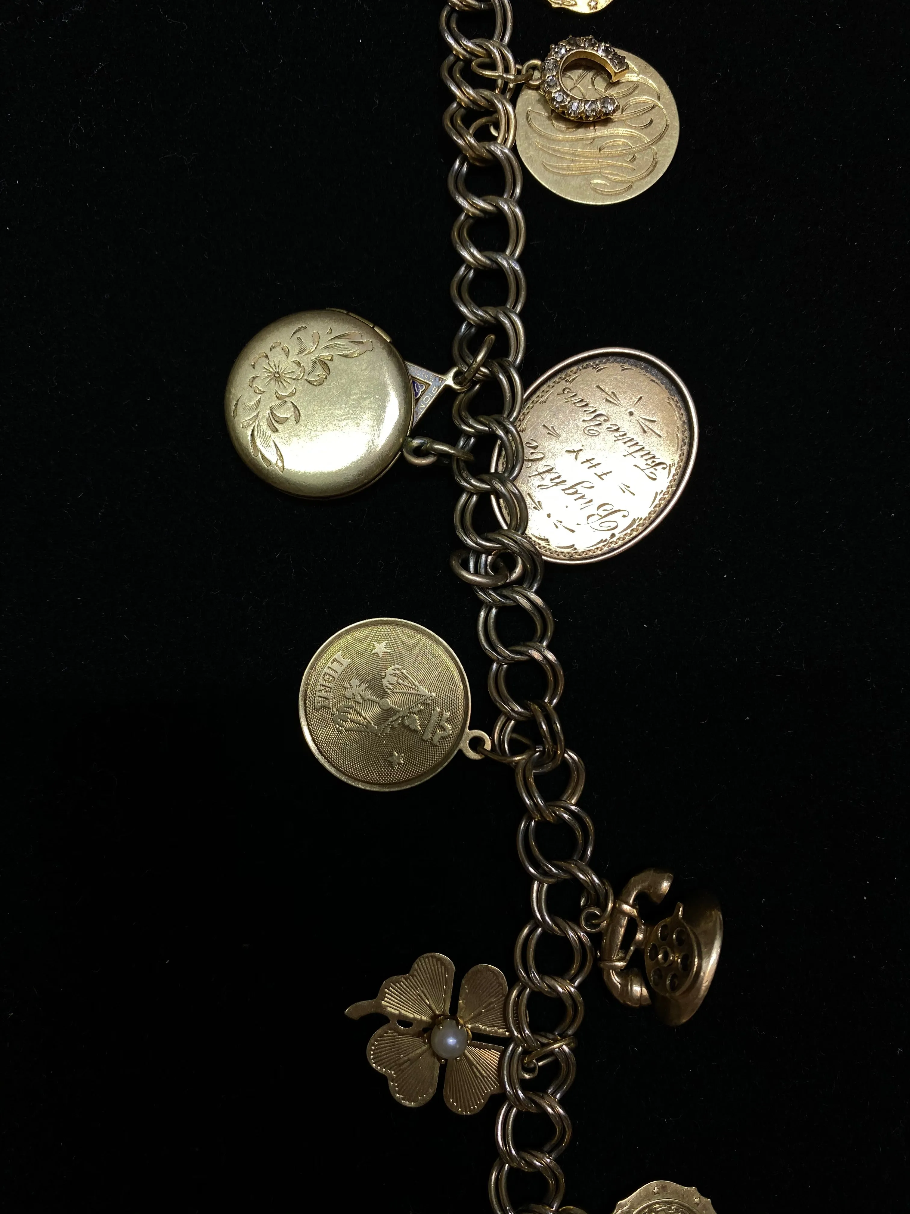1950's Antique SYG Multi Charm Locket Bracelet - $10K Appraisal Value w/ CoA}