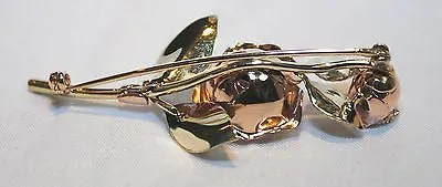 1950s Diamond Rose Brooch in Solid 14K Yellow & Rose Gold - $5K VALUE