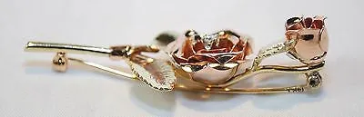 1950s Diamond Rose Brooch in Solid 14K Yellow & Rose Gold - $5K VALUE