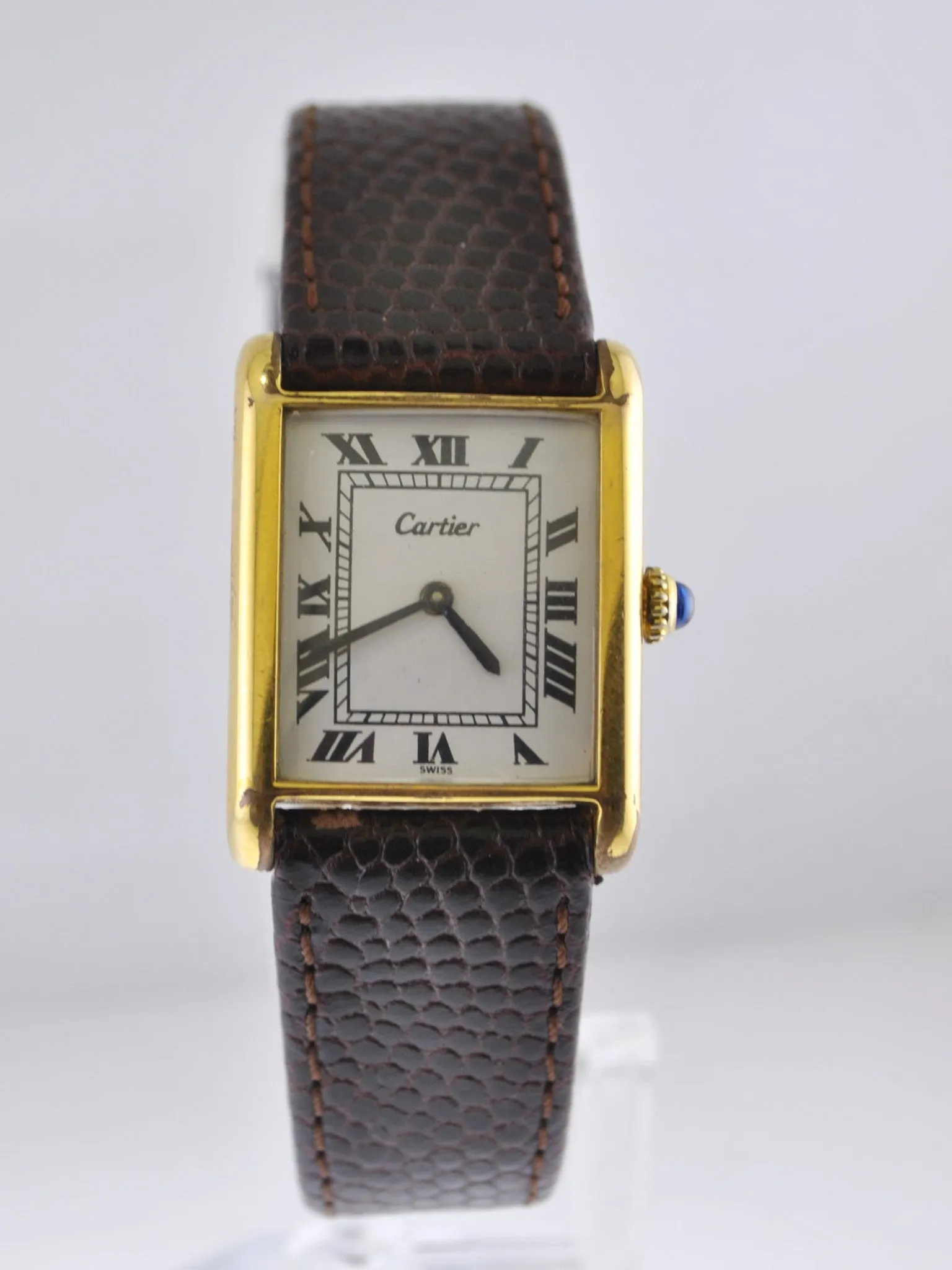 1960's Cartier Classic Vintage Men's Wristwatch Gold Tone on Brown Leather Strap - $6K VALUE