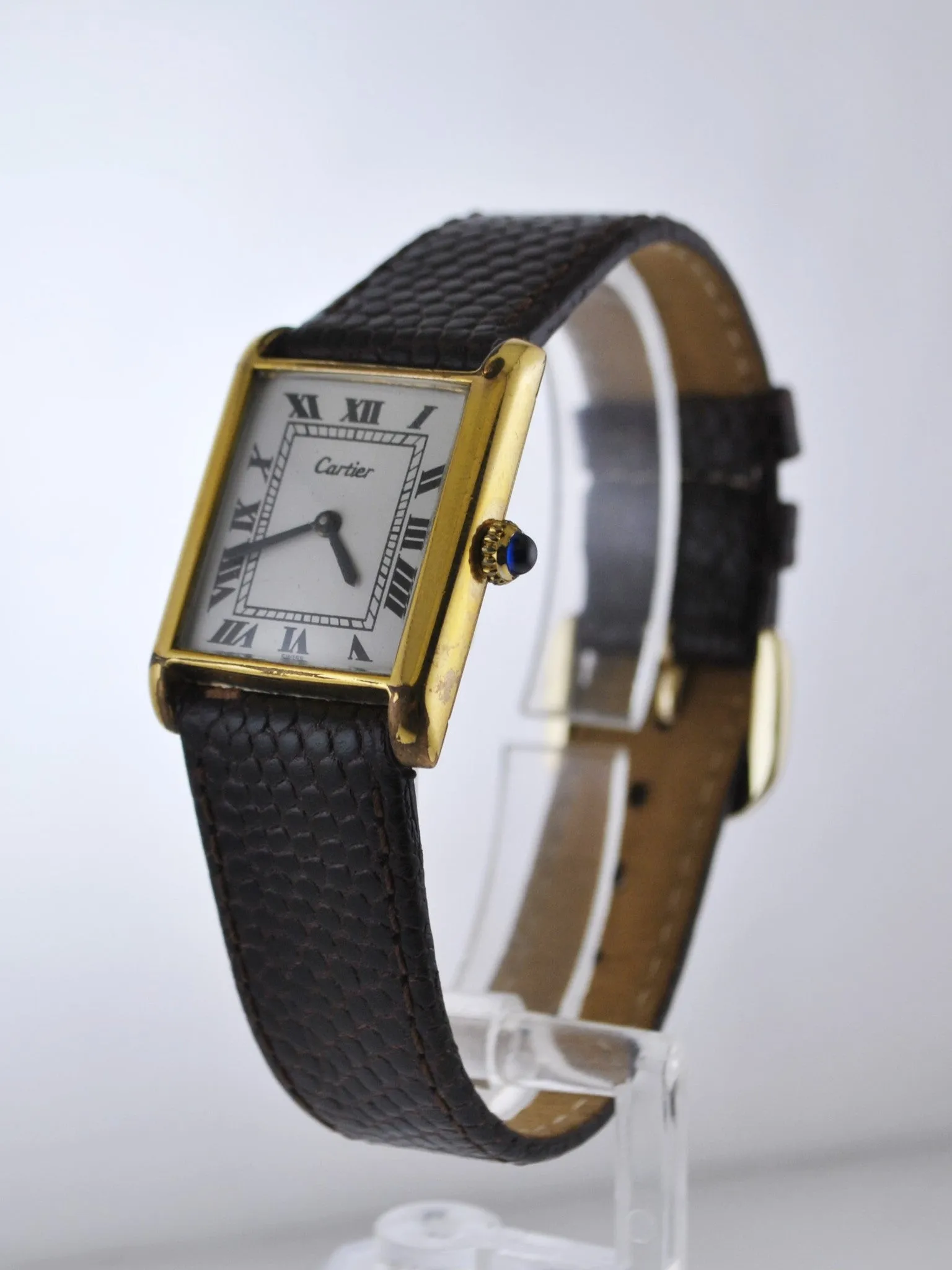 1960's Cartier Classic Vintage Men's Wristwatch Gold Tone on Brown Leather Strap - $6K VALUE