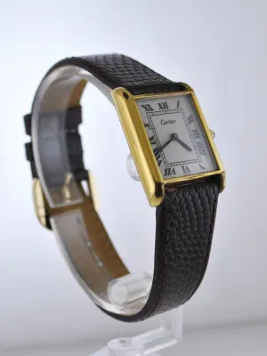 1960's Cartier Classic Vintage Men's Wristwatch Gold Tone on Brown Leather Strap - $6K VALUE