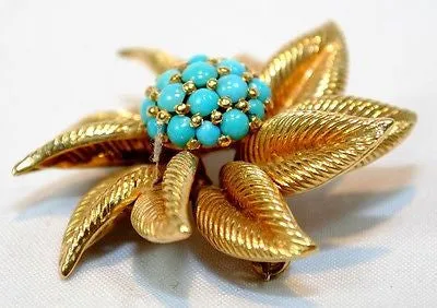 1960s Tiffany & Co. Turquoise Pinwheel Brooch in 18K Yellow Gold - $15K VALUE