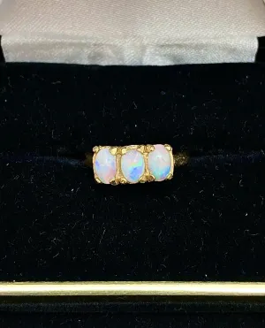 1960's Very Unique Designer Solid Yellow Gold 3-Opal Ring - $4K Appraisal Value w/ CoA!