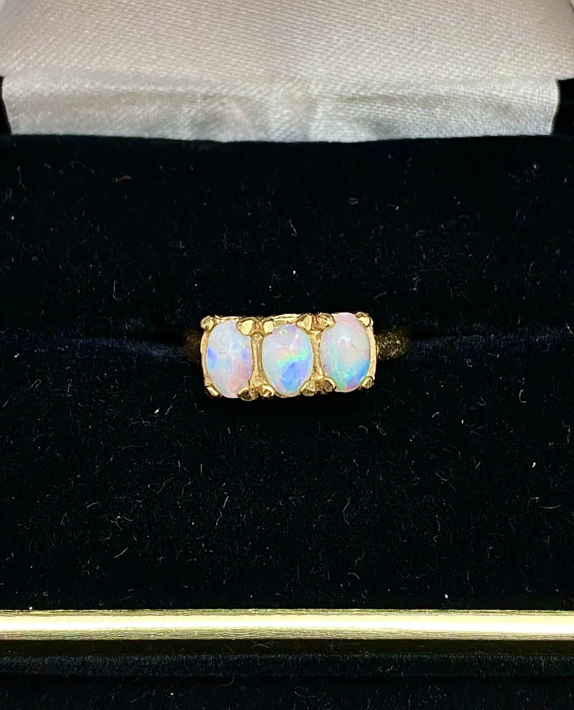 1960's Very Unique Designer Solid Yellow Gold 3-Opal Ring - $4K Appraisal Value w/ CoA!