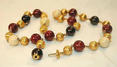 1960s Vintage 18K Yellow Gold & Guilloche Enamel Bead Necklace - $10K VALUE
