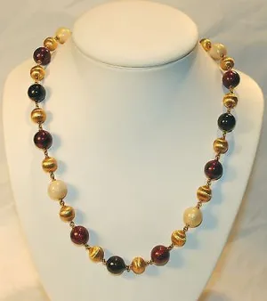 1960s Vintage 18K Yellow Gold & Guilloche Enamel Bead Necklace - $10K VALUE
