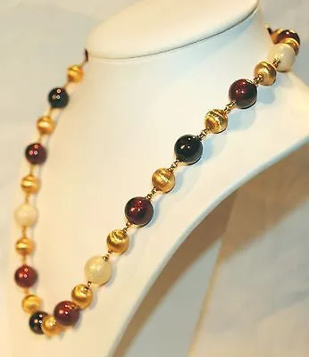 1960s Vintage 18K Yellow Gold & Guilloche Enamel Bead Necklace - $10K VALUE