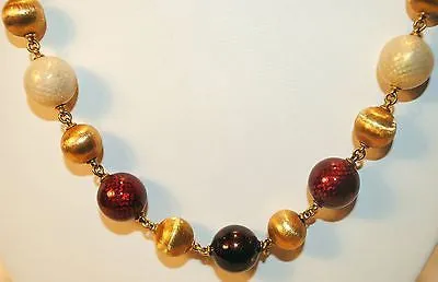 1960s Vintage 18K Yellow Gold & Guilloche Enamel Bead Necklace - $10K VALUE