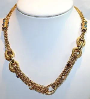 1960s Vintage Multi Colored Chalcedony & Opal Chain Necklace in 14K Yellow Gold - $20K VALUE
